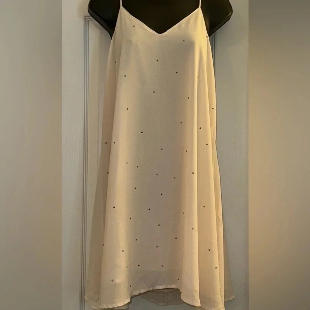 Umgee Spaghetti Strap V Neck Cream Dress with Bronze Dots